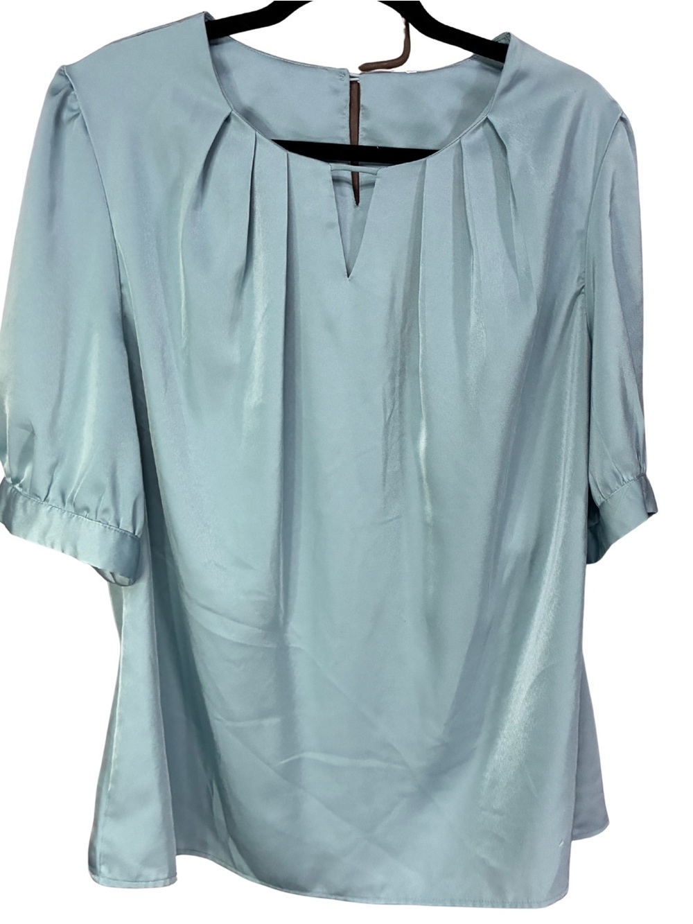Light Blue Pleated Short-Sleeve Women's Blouse